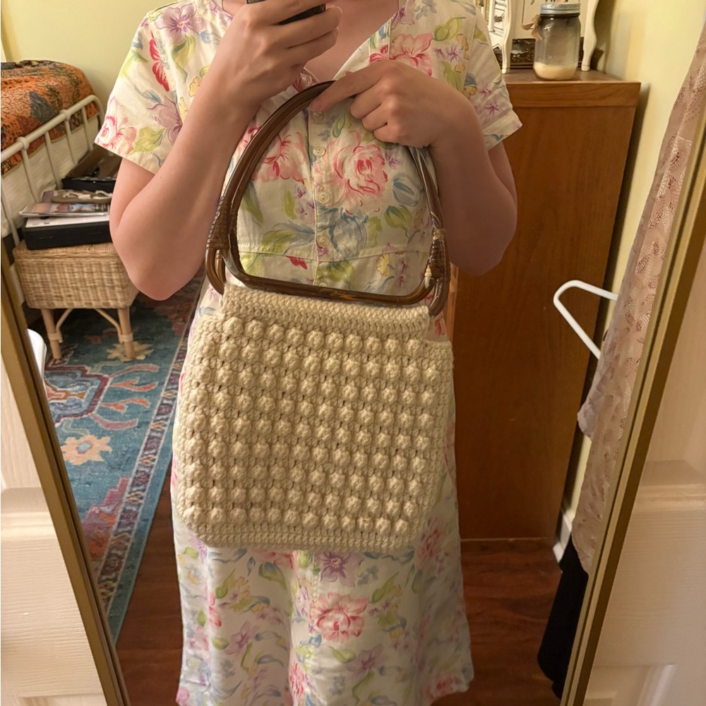 Unique spacious vintage crochet bag